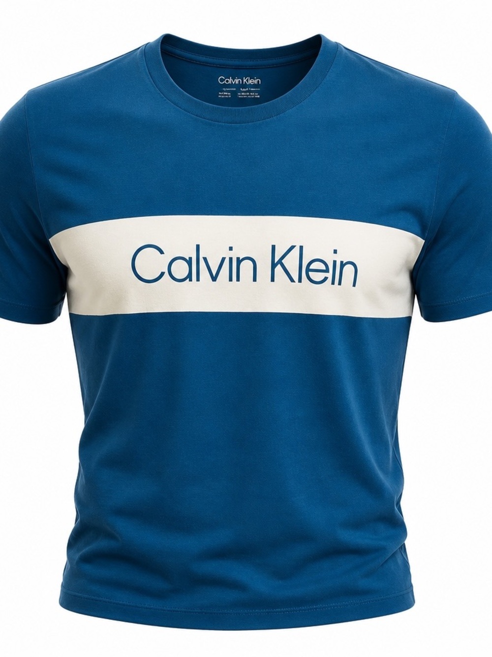 Calvin Klein Blue Crew Neck T-Shirt with Cream Chest Stripe